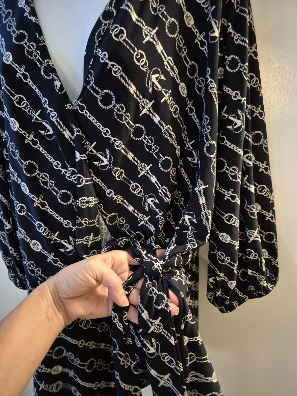 Rare Global RALPH LAUREN Blue ANCHOR PRINT WRAP TOP Sailing 2x? D3 image 2