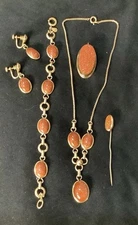 Vintage Amco Gold Filled Gold Stone Set Necklace Bracelet Earrings Brooch Stkpin