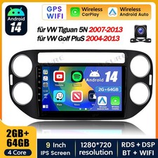 2+64G Android 14 Autoradio Carplay WiFi +Kam GPS Navi für VW Tiguan 5N Golf Plus