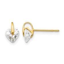 14k Yellow Gold Cubic Zirconia Children's Heart Post Stud Earrings