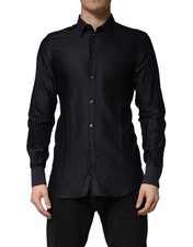 Dolce & Gabbana Black Dotted Cotton Collared GOLD Dress Men's Shirt Authentic