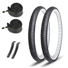 26x2.125 Cruiser Bike Tires: 2-Pack 26 Inch Folding Tires Black/White Sidewall