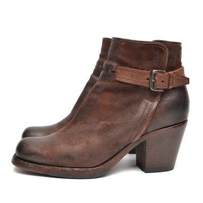 Pantanetti Brown Leather Ankle Buckle Block Heel Shoes Boots Women 36 / US ~ 5.5