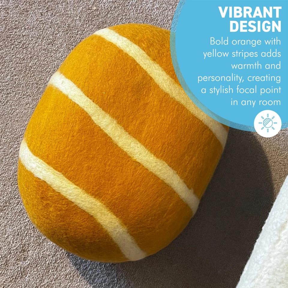 Puf de fieltro de lana naranja hecho a mano, cojín otomano de 40 cm para decoración del hogar Foto 3 de 4