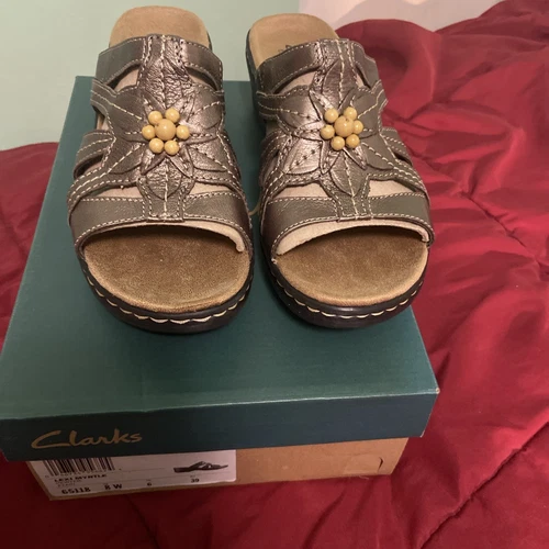 Scarpe sandali Clarks Lexi Myrtle 65118 donna pelle peltro slide misura 8W