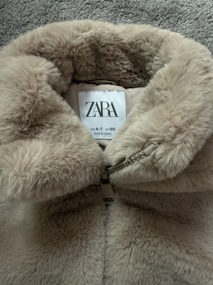 Zara Girls Faux Fur Jacket Size 6-7 Brown Zip Up - Image 4 of 4
