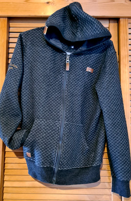 [P7] Dunkelgraue Sweatjacke mit Kapuze v. Much More, Rautenmuster, Gr. M