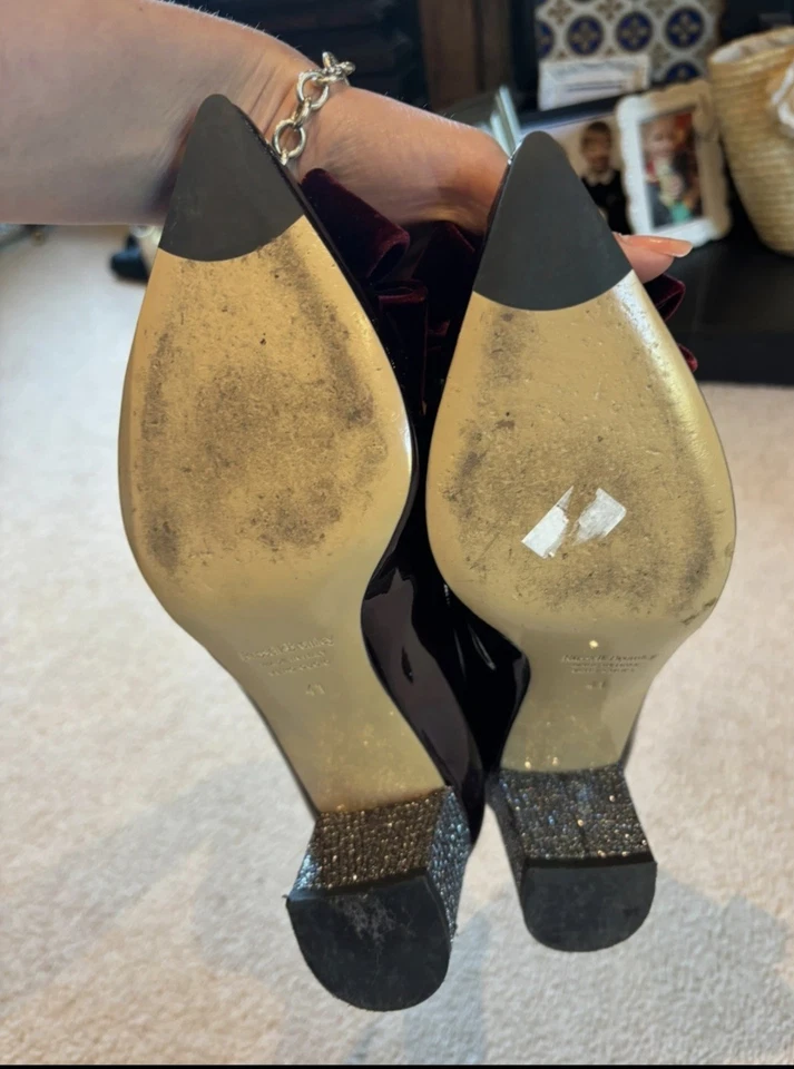 Russell & Bromley Size 41 Plum Patent Mid Gold Heel Shoes - Image 4 of 4