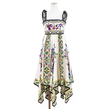 DOLCE&GABBANA Dress Floral Vase Print Handkerchief Hem Women Size 36 Multicolor