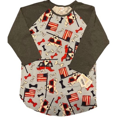 LuLaRoe Randy XL Raglan Shirt 4th of July Dog American Flag Baseball Tee UNICORN