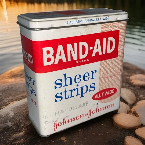 Print Vintage Band-Aid Box Rare (Empty) Sheer Strips Metal Tin