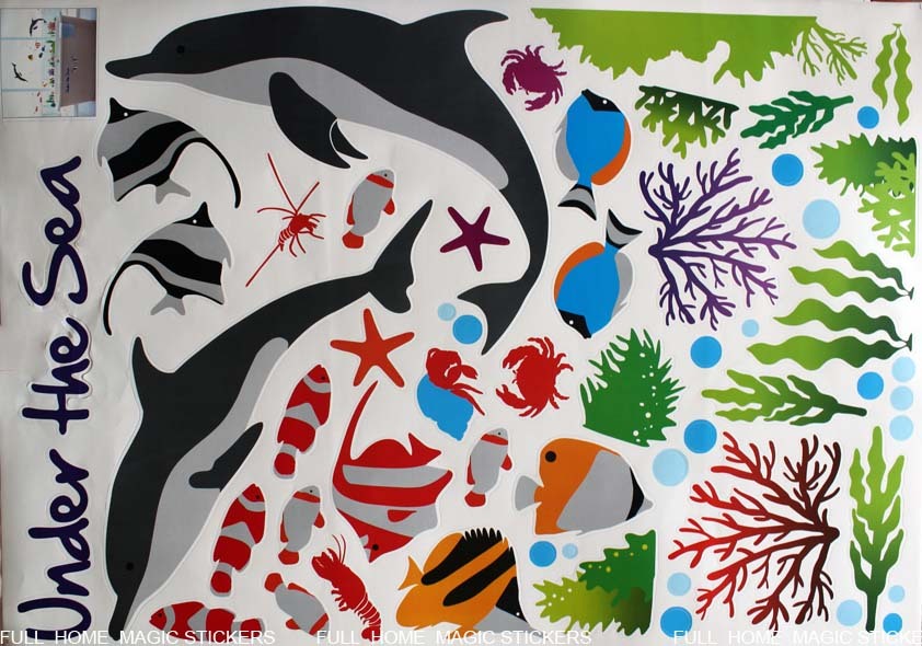 UNDER THE SEA BATHROOM DECOR/DOLPHIN&FISH WALL STICKERS KIDS BEDROOM