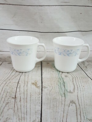 Corelle Corning White With Blue Flower sea sand Coffee Cups