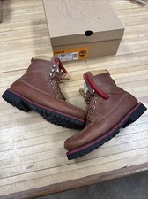 TIMBERLAND NEWMARKET PREMIUM LEATHER 6  WATERPROOF BOOT TAN/RED MENS SIZE 9