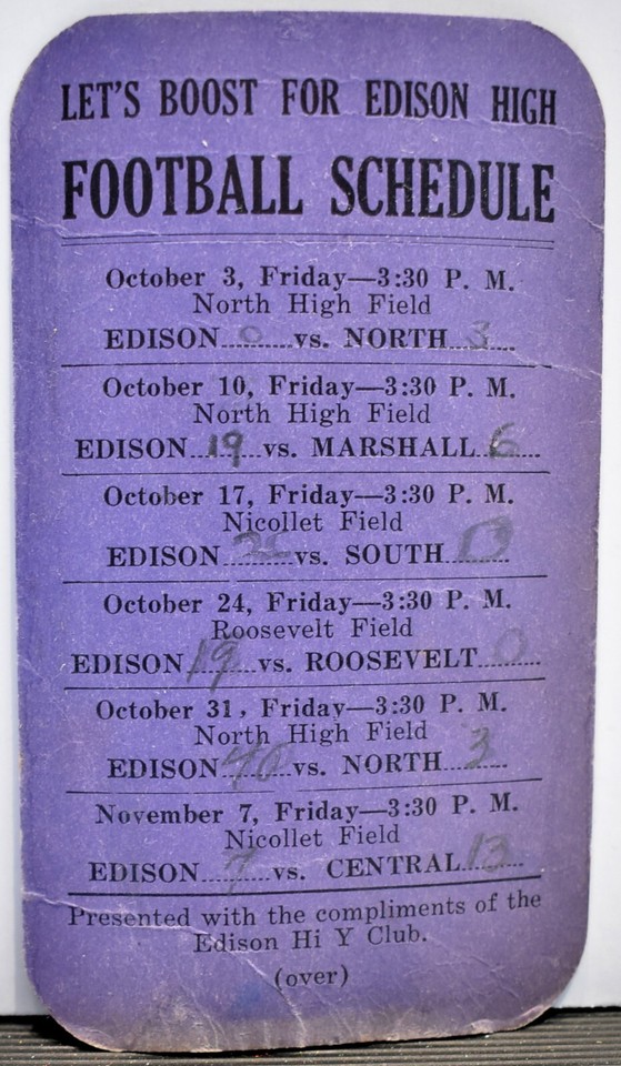 1925 Football Schedule Thomas Edison Marshall Roosevelt High School
