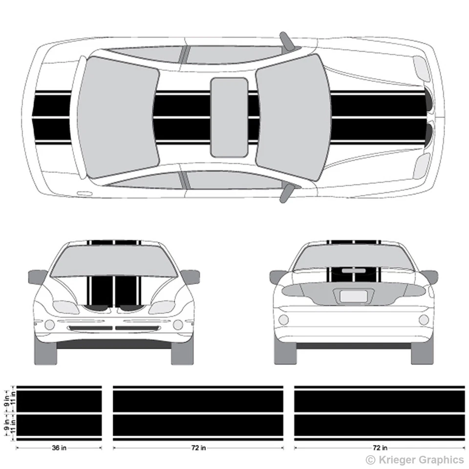 Calcomanías de rayas de vinilo 3M con rayas de carreras de rally dobles para Pontiac Sunfire o Solstice Foto 2 de 4
