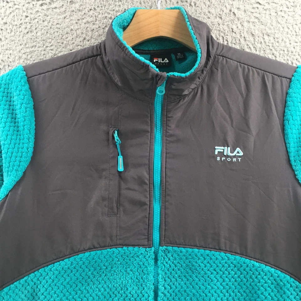 Chaqueta deportiva Fila con cremallera completa para hombre XL azul capucha cuello mangas largas bolsillos informal Foto 2 de 4