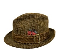 Vintage Champ Feathered Tweed Fedora Hat Men Black Gold Comfort Feel