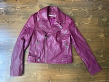 Alice + Olivia Leather Motorcycle Moto Crop Jacket Cs In Deep Pink