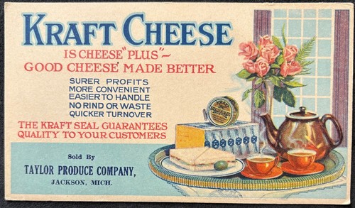 KRAFT CHEESE ADVERTISING BLOTTER-SOLD BY TAYLOR PRODUCE CO. JACKSON, MICHIGAN