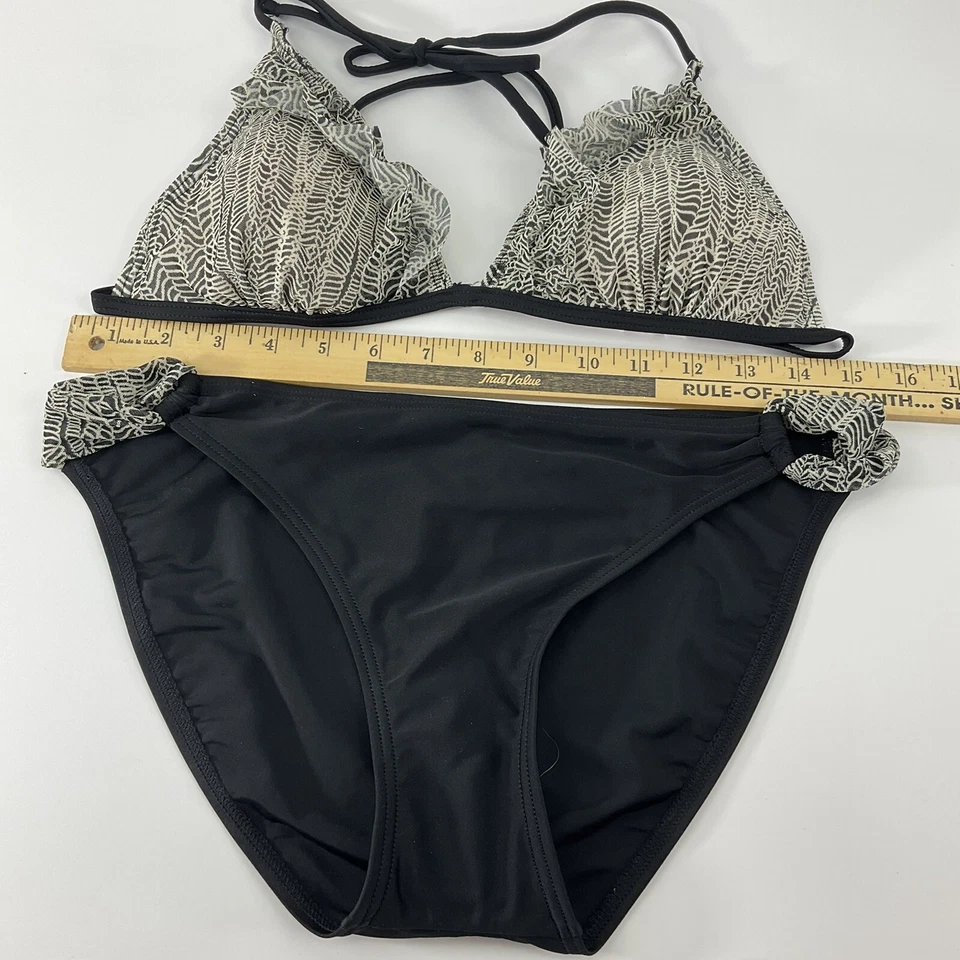 Malibu Dream Girl Bikini Womens Sz XL Black Wht Mesh Ruffle removable pads nwot - Image 4 of 4
