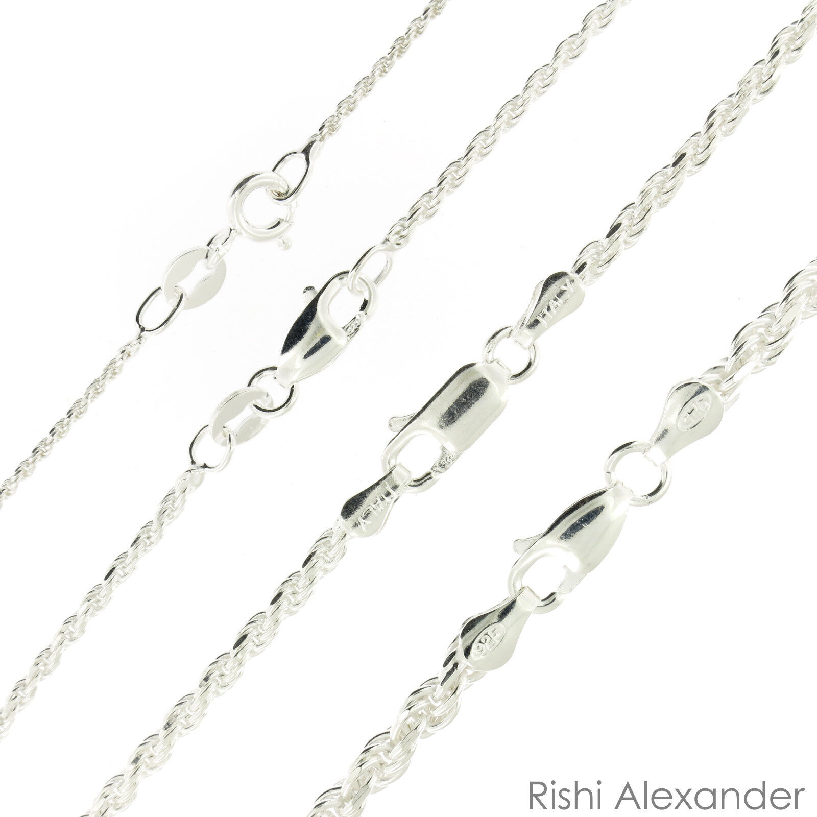 925 Sterling Silver Diamond Cut Rope Chain Necklace .925 Italy All Sizes