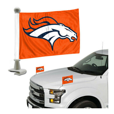 Denver Broncos Double Sided Car Hood / Trunk Flags 4'' x 6'' - 2 PC 