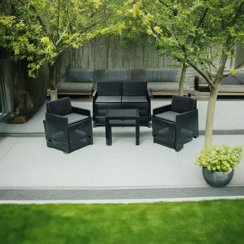 Set Muebles Jardín de Polipropileno Ratán 4 Piezas 3 Sillones +1 Mesa Iseo - Imagen 3 de 4