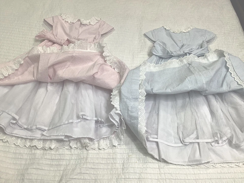 De Colección Laura Ashley Niñas Rayas Seersucker 2 Vestidos Talla 6X Pascua Foto 3 de 4