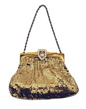 Whiting Davis Mesh Evening Bag Women Small Gold Vintage Rhinestone Clasp