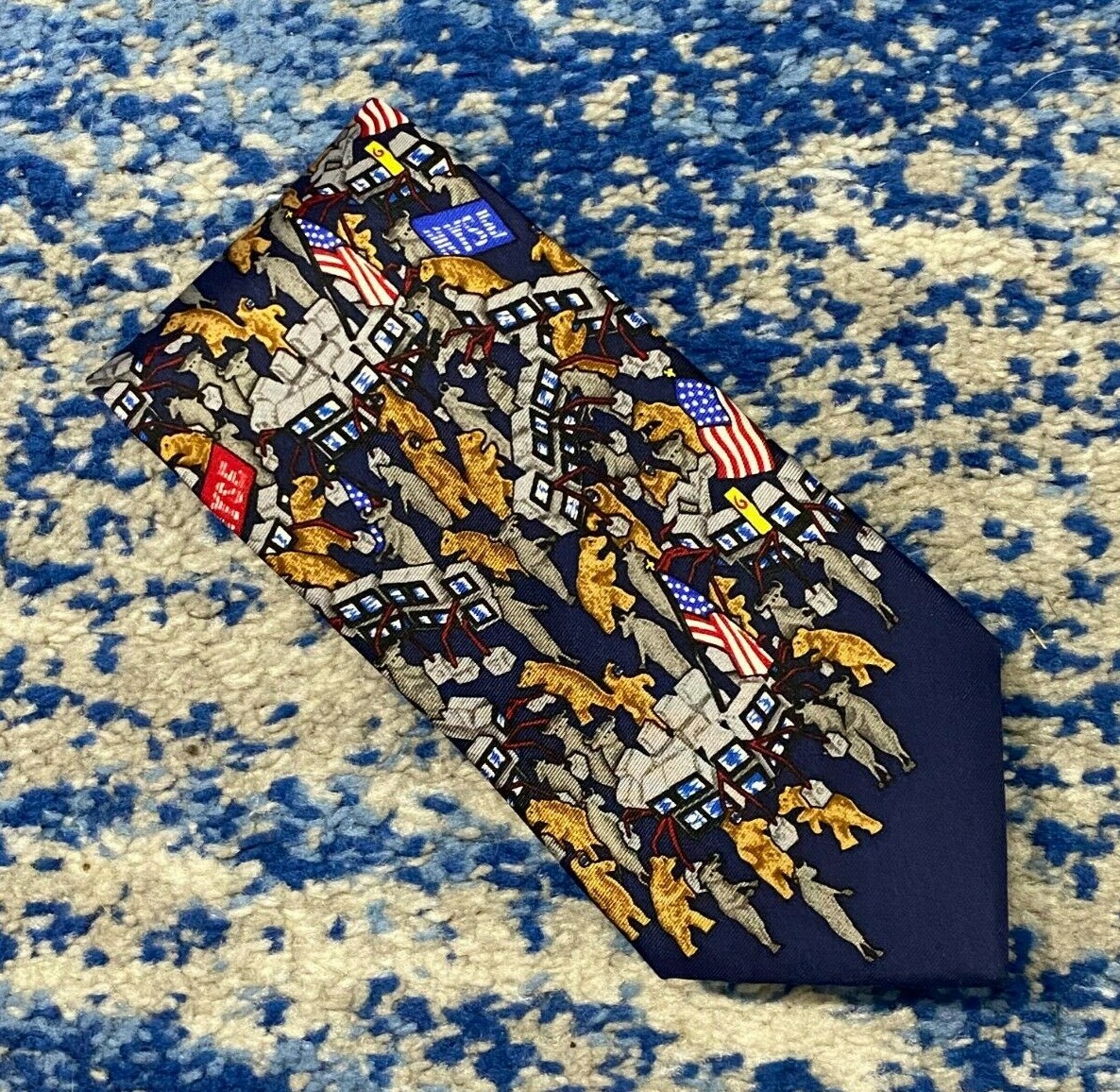 Alynn Bulls & Bears American Flag NYSE New York Stock Exchange Red Navy Necktie
