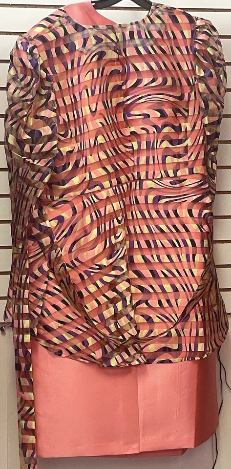 Traje de vestir Dorinda Clark Cole 2 piezas con chaqueta transparente estampada multicolor talla 26W Foto 3 de 4