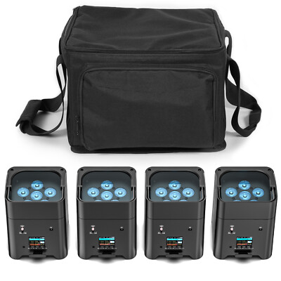 4pcs Wireless LED stage Uplight 6X18W RGBWA+UV Rechargeable Par Light w/ Bag