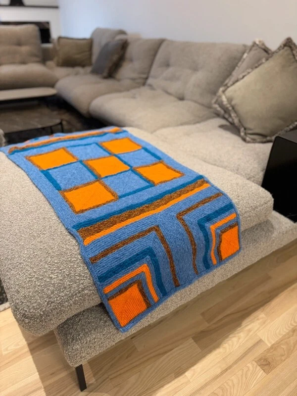 NEW HANDMADE KNIT KNITTED BLANKET THROW WOOL GEOMETRIC PATTERNED CHRISTMAS GIFT - Image 4 of 4