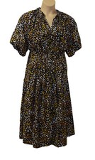 Next Womens Shirt Midi Dress size 20 Puff sleeve Pockets Collar PleatWaist Brown