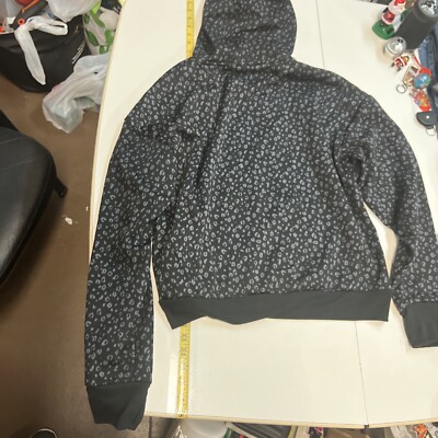 bebe Black And Gray Leopard Hoodie Front Pocket Sweatshirt 2X MSRP