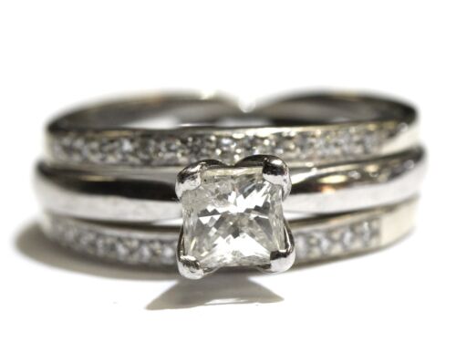 14k white gold .30ct VS G diamond bridal jacket 6.7g estate wedding band 10.75 - Picture 2 of 10