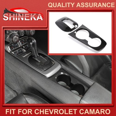 Carbon Fiber Gear Shift/Cup Holder Panel Cover Trim Set For Chevy Camaro 2010-15