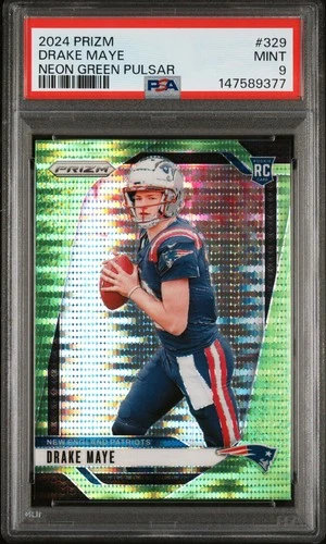 2024 PANINI PRIZM NEON GREEN PULSAR #329 DRAKE MAYE ROOKIE RC PSA 9