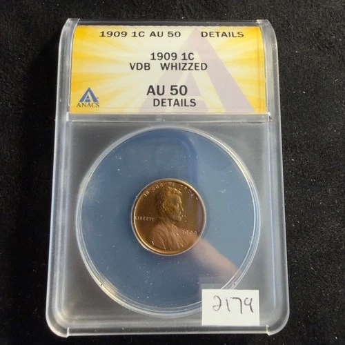 1909 VDB Lincoln Wheat Cent 1c Penny ANACS AU50 Details ESTATE COIN 2179