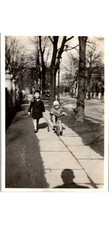 1930s German Children Tricycle Sidewalk Snapshot Photograph-Pre-War Family Life