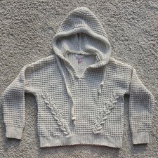 Juniors No Boundaries Hoodie Pull Over Sweater, SZ L 11-13 Ivory Loose Knit