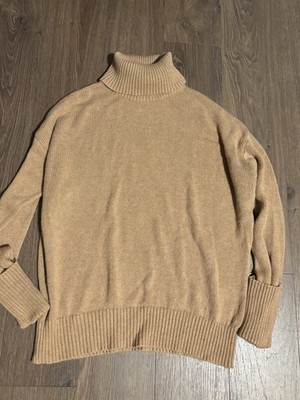 Saks Fifth Avenue cashmere blend ribbed camel turtleneck sweater  woman s size M