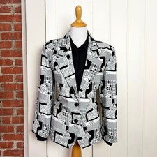 Vintage 90s Anastasia Black & White Graphic Patchwork Blazer M Made in USA