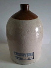 Antique american stoneware Script jug 2 gal new york- Whiskey. 1920. Buffalo NY