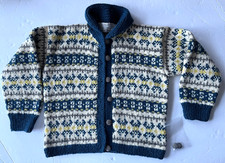 VTG FairIsle Hand Knit Wool Norway Cardigan Sweater Unisex Kids Husfliden Bergen