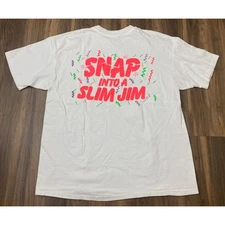 VTG 90s Hanes USA "Snap Into a Slim Jim" promo graphic single stitch t-shirt XL