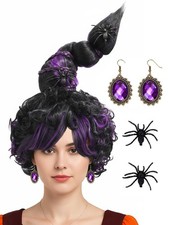 Winifred Sanderson Hocus Pocus Wig Halloween Costume Black Purple Braid Curly