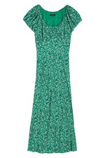 New MADEWELL Size 2 Green Floral Dress Scoop Neck Ruched Puff Sleeves Midi $158
