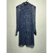 Velvet by Graham & Spencer Lisette Iman Printed Chiffon Dress Navy Blue Small